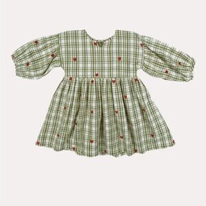Pink Chicken Green Plaid Dress with Red Hearts
